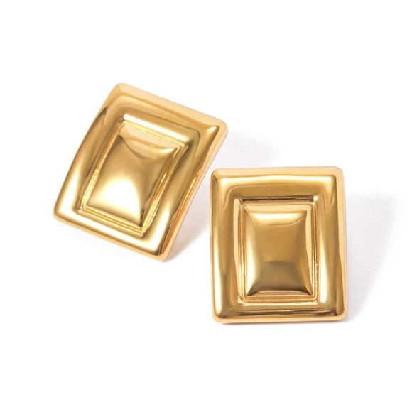 18K Gold Plated Rectangular Earrings*Old Money Style*Statement Earrings - Picture 7 of 10